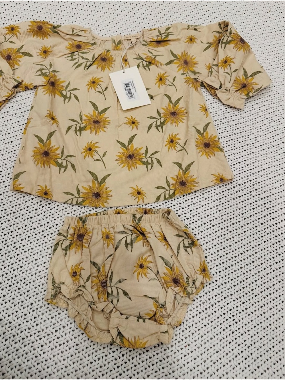 Sunflower Print Kids Two-Piece Set - Cream